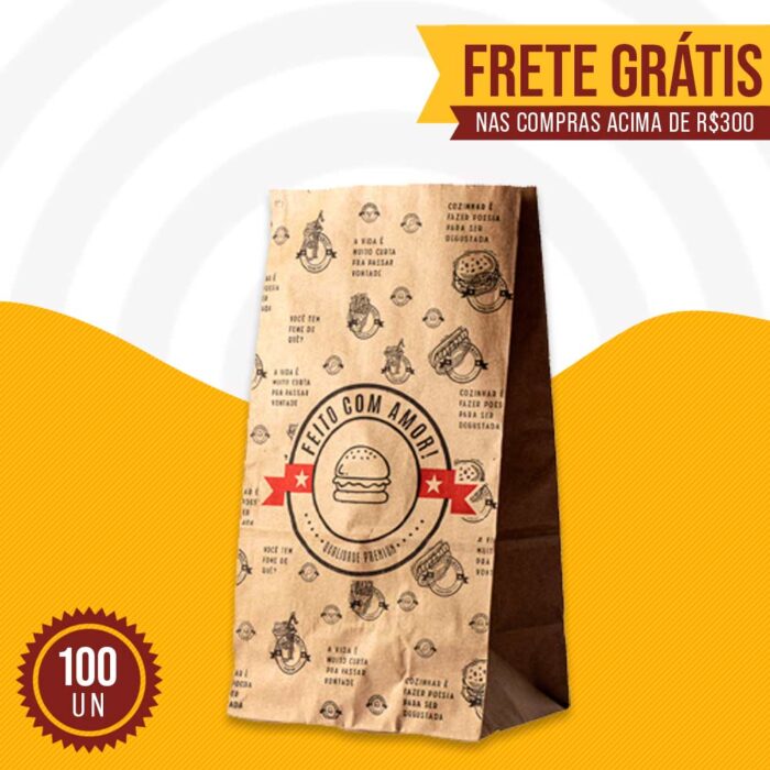 5294900c8eab8613276a0f3cb03deebf.jpg Sacola de Papel Kraft para Lanches M, 22x34x13, Selos –10un - Imagem 1