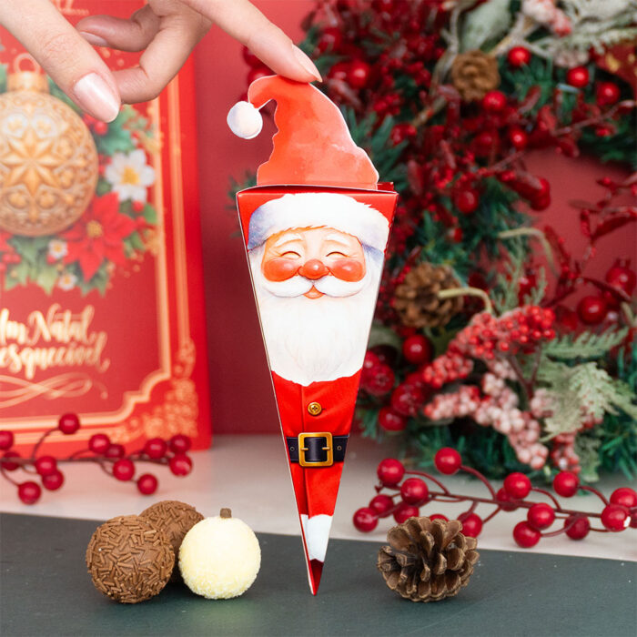 Caixa para cone Trufado com papel, Papai Noel - 25un - Imagem 1