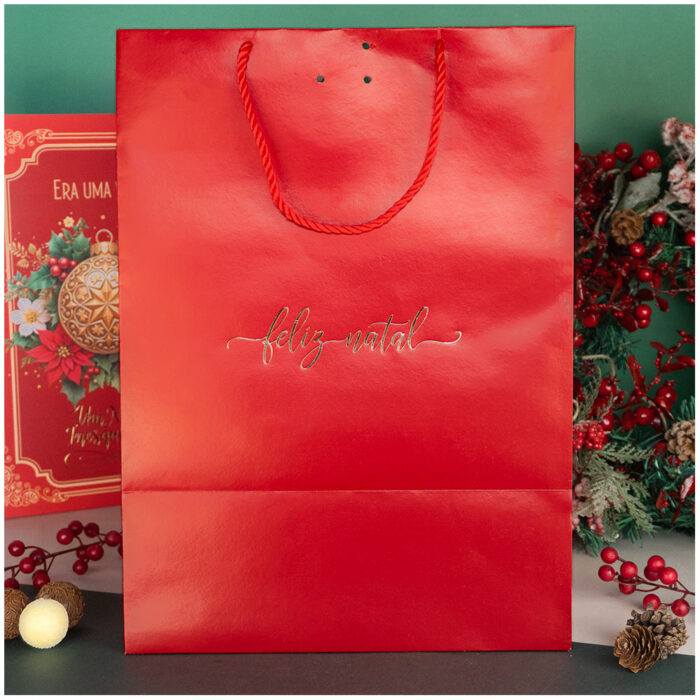 Sacola de papel para Presente, "GG" 29x21x40cm, Natal - 5un - Imagem 2