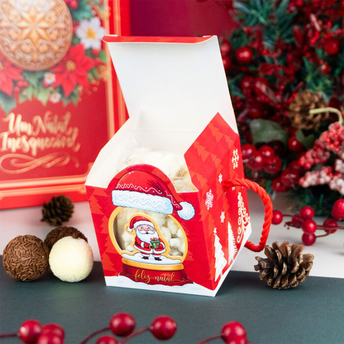 Caixa para Doces Diversos com visor e alça, Gorro do Noel - 10un - Imagem 3
