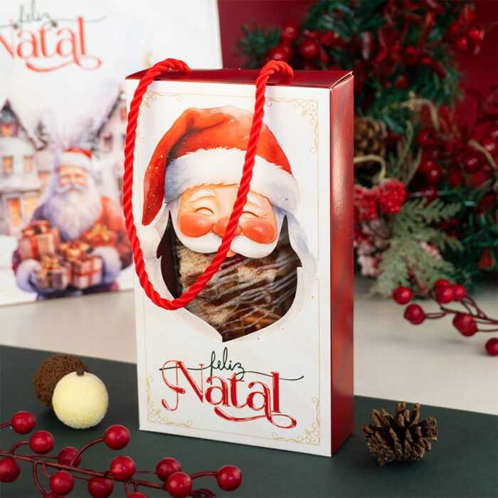 Embalagem para Barra de chocolate com visor e alça, Vila Noel - 10un - Imagem 1