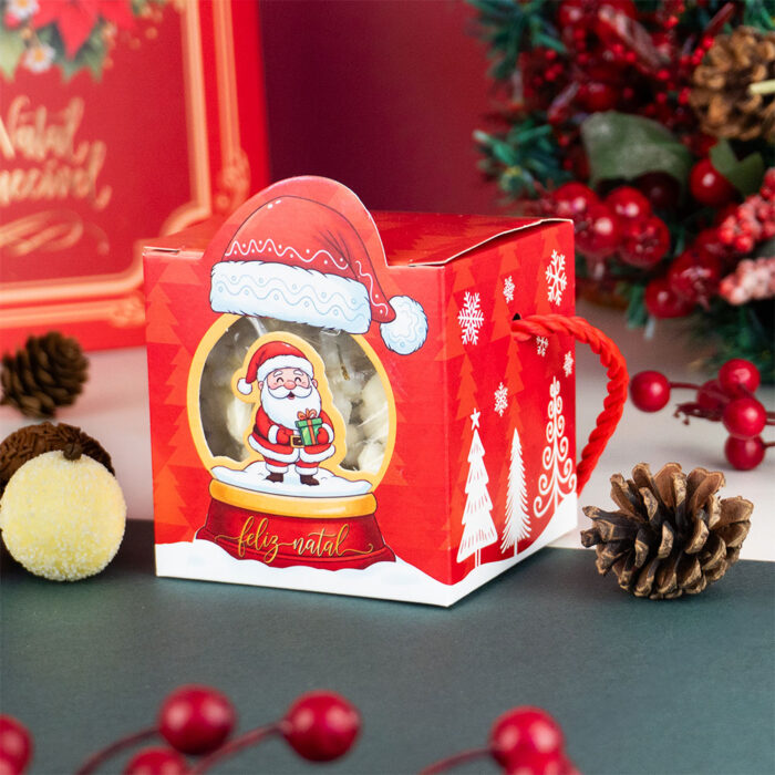 Caixa para Doces Diversos com visor e alça, Gorro do Noel - 10un - Imagem 1