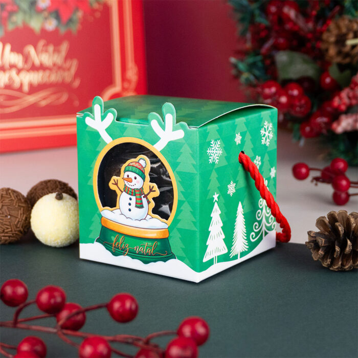 Caixa para Doces Diversos com visor e alça, Boneco de Neve - 10un - Imagem 1