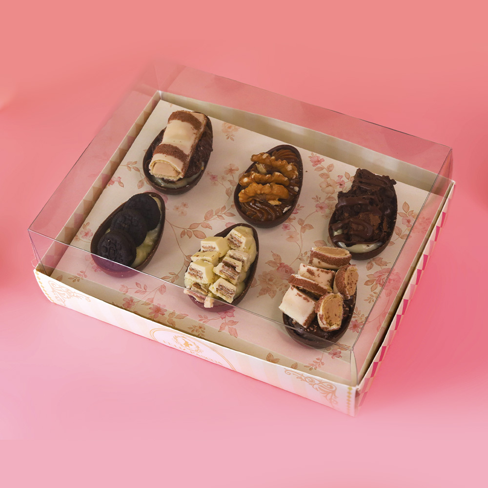 d384744c111c1654d7c691279721a568.jpg Caixa para Kit Degustação, 6 Ovos de 50g, Tampa 10cm, BELA - 10un - Imagem 1