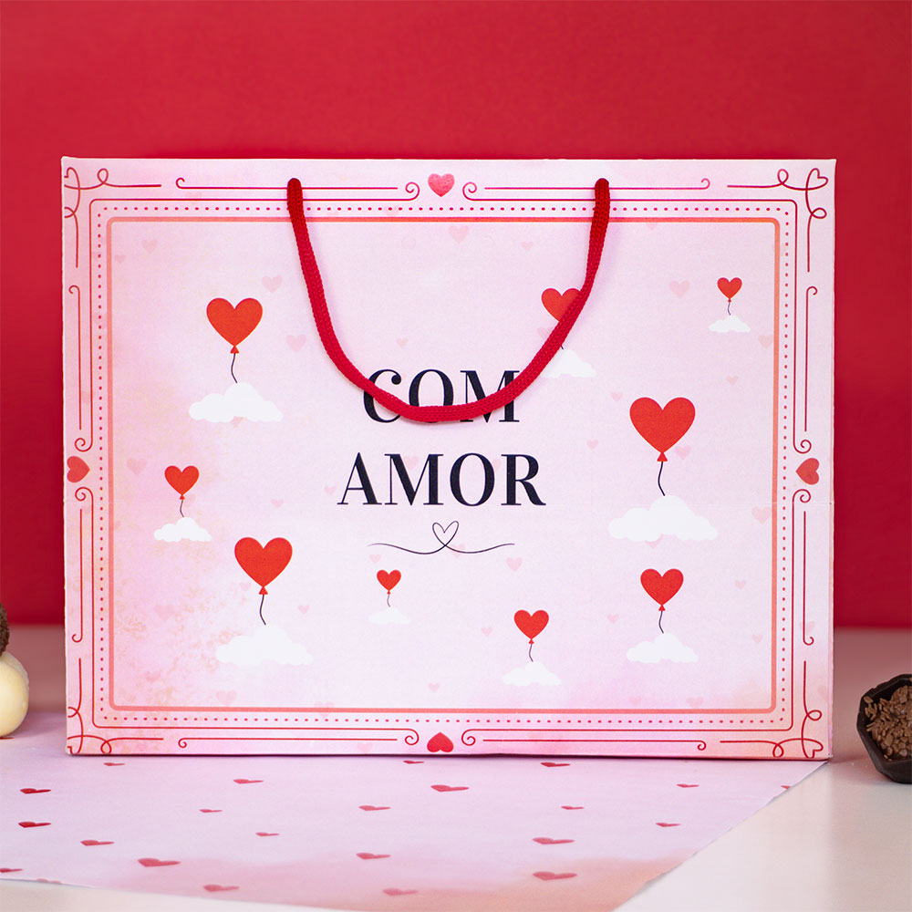 367317fa4dac9f82823f66b9d858a2e6.jpg Sacola de papel para Presente G, 30x24x20cm, COM AMOR - 10un - Imagem 1