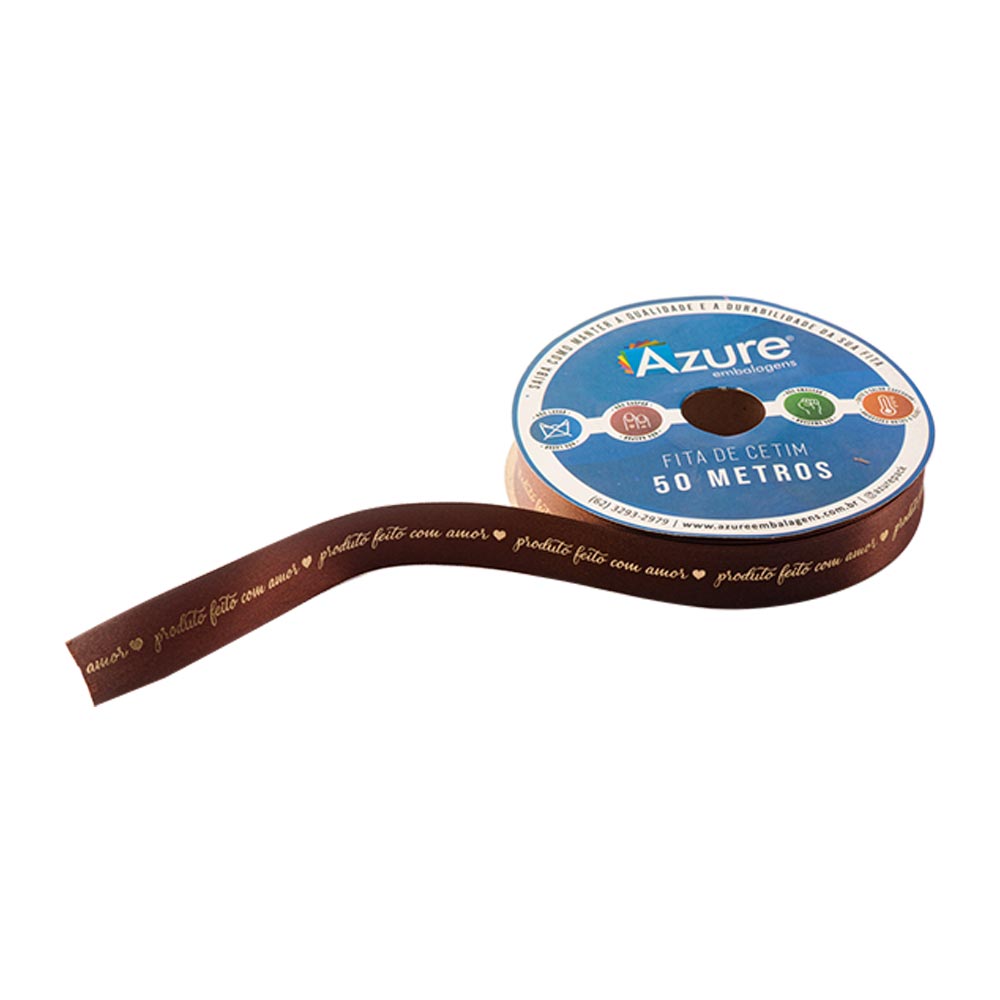 2eb0614384fb2f99a51fb28157ad65f6.jpg Fita de Cetim Feito Com Amor, Marrom 22 mm - Rolo 50mt - Imagem 1
