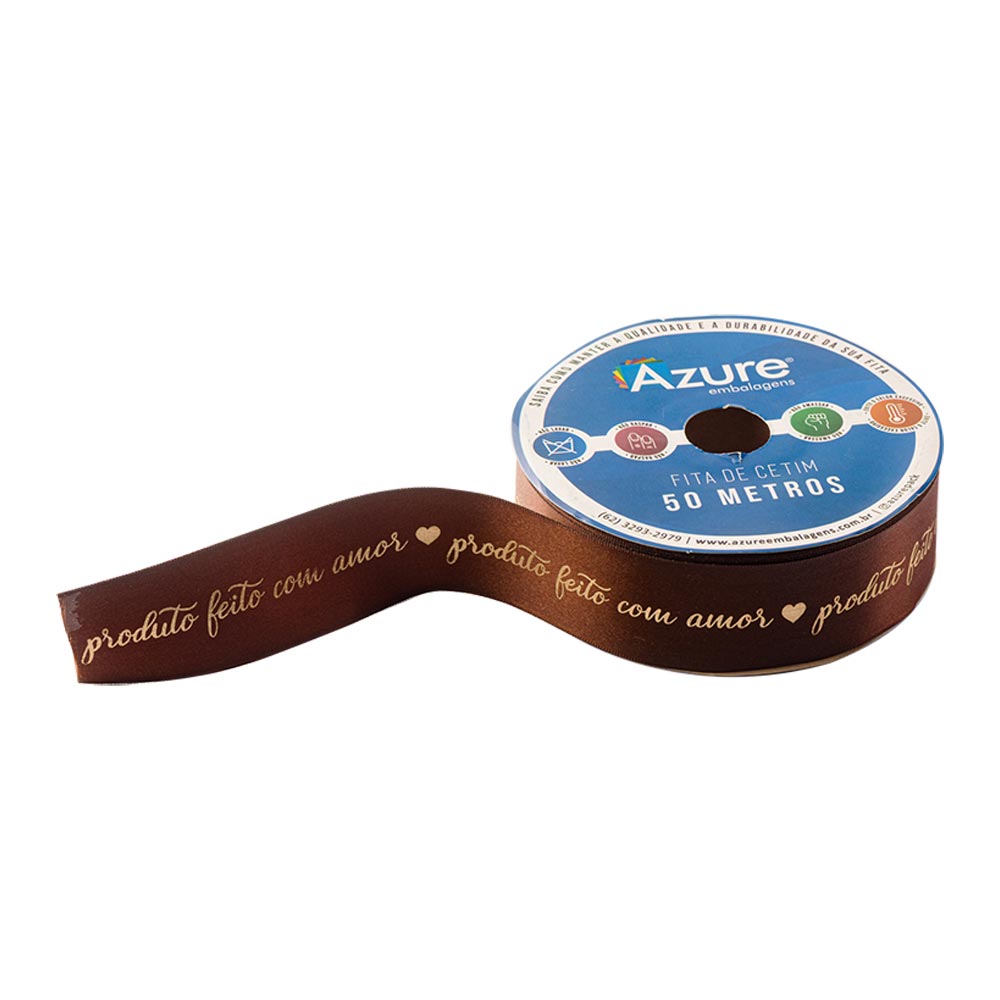 35c1f6faad31260350b6929ea4e4f232.jpg Fita de Cetim Feito Com Amor, Marrom 38 mm - Rolo 50mt - Imagem 1