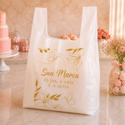 Sacola Plástica Alça Camiseta 50x60 cm Personalizada