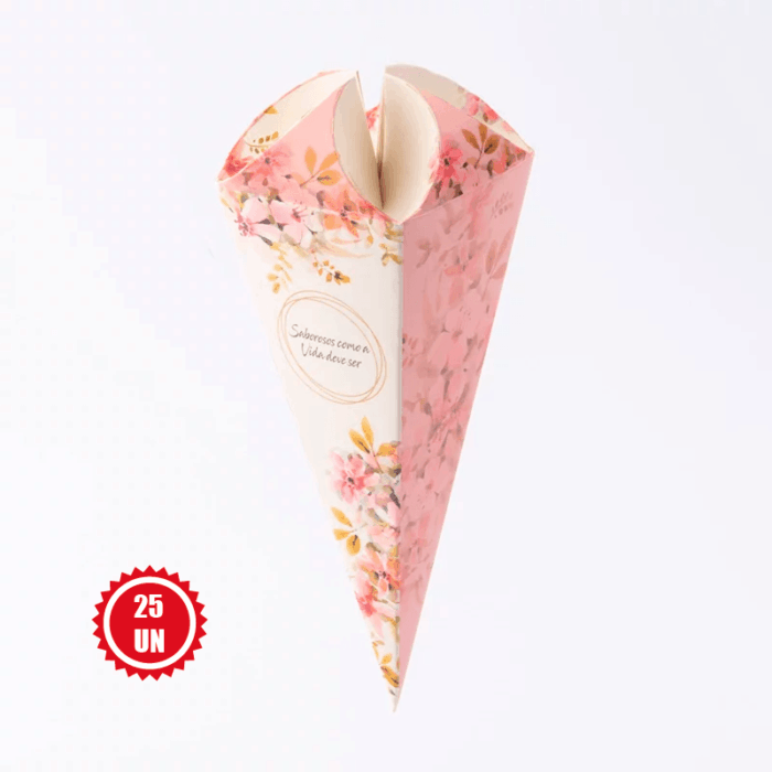 6491ac4263572c1b53b34e630e200384.png Embalagem para cone trufado, Floral - 25un - Imagem 1