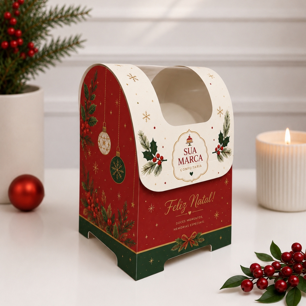 4a7d039be8fe5d0a9f65ff8d8e3f6472.jpg Caixa para Mini Panetone/Chocotone com Visor Correio Personalizada - Imagem 1