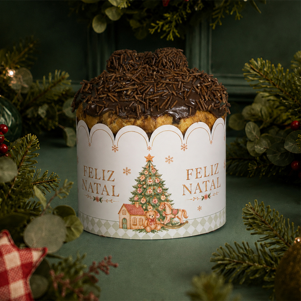 581b745448e62f547423fa53b8d68664.jpg Cinta para Panetone/Chocotone de 500G, Globo de Neve - 25un - Imagem 1