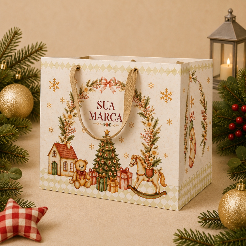 e335680b63ca63f8a40e47db7e4ac0a4.jpg Sacola de papel para Presente ”G” 30x24x20cm Personalizada - Imagem 1